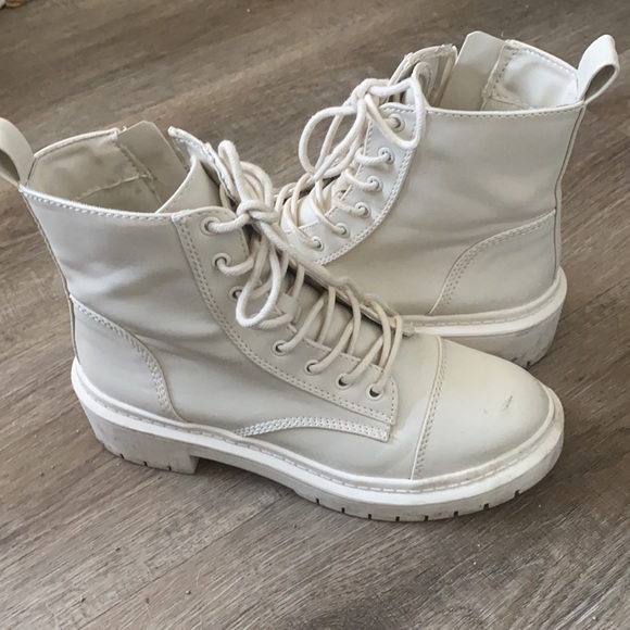 Cream White Combat Ankle Boot - Picture 6 of 10